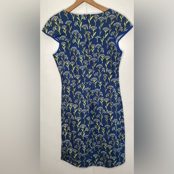 Sleeveless blue cotton summer dress, with green and white floral motif. Small - Picture 8 of 8